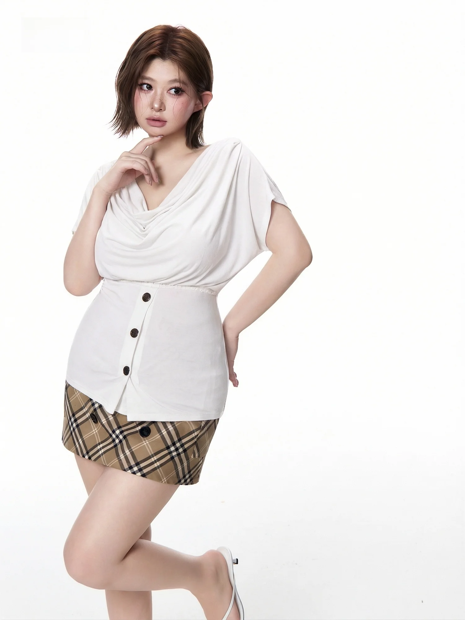 

Chubu White Shoulder T-Shirt Short Sleeve Knitted Women's Summer Fashion Casual Commute Style UV Protection Regular Fit Shirt