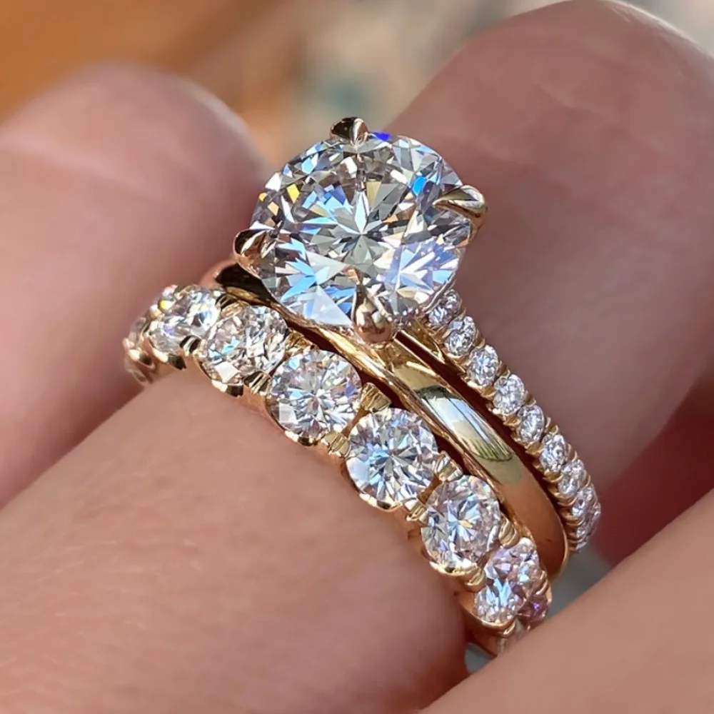 

3pcs Set Luxury Temperament Five-claw Inlaid Crystal Zircon Ring for Women Bride Wedding Fashion Charm Jewelry Sets Accessories