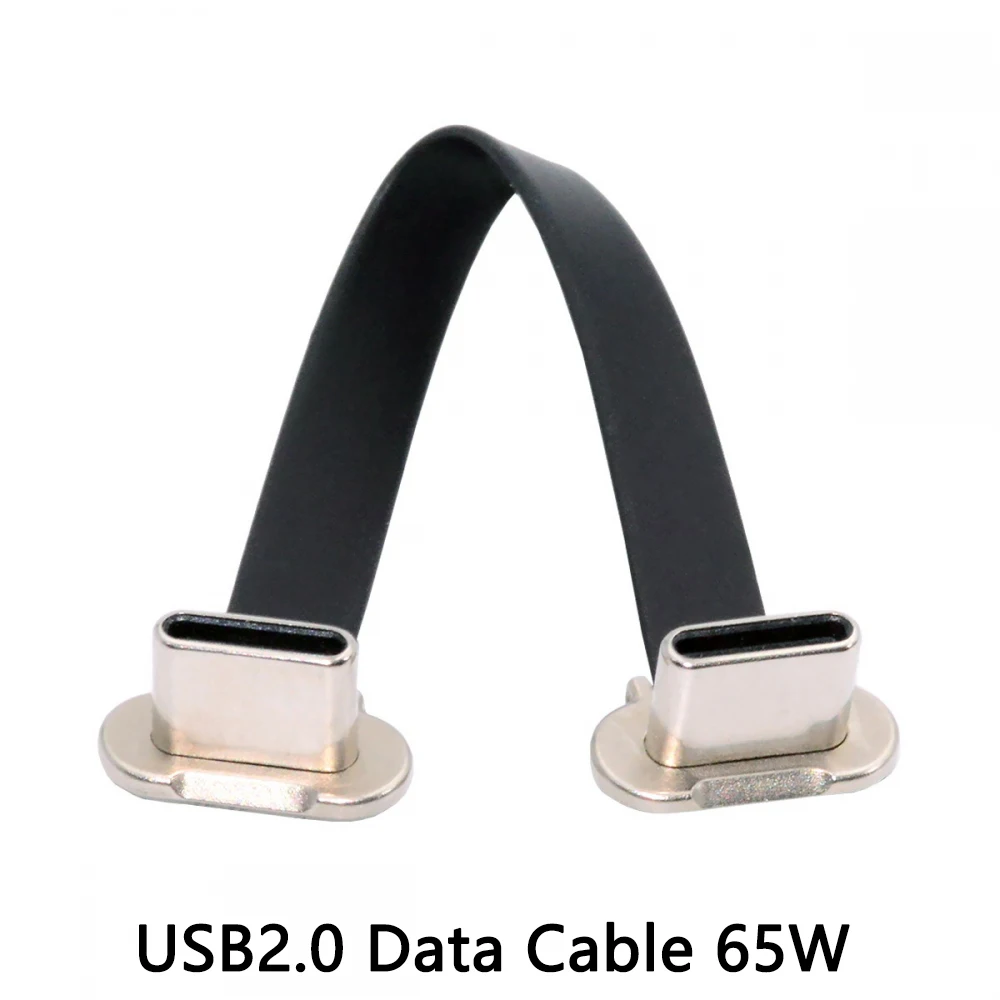 USB2.0 Data Cable 65W Fast Charge Angled USB-C Type C to USB-C Ultra Slim Flat Power  for Laptop Tablet Phone