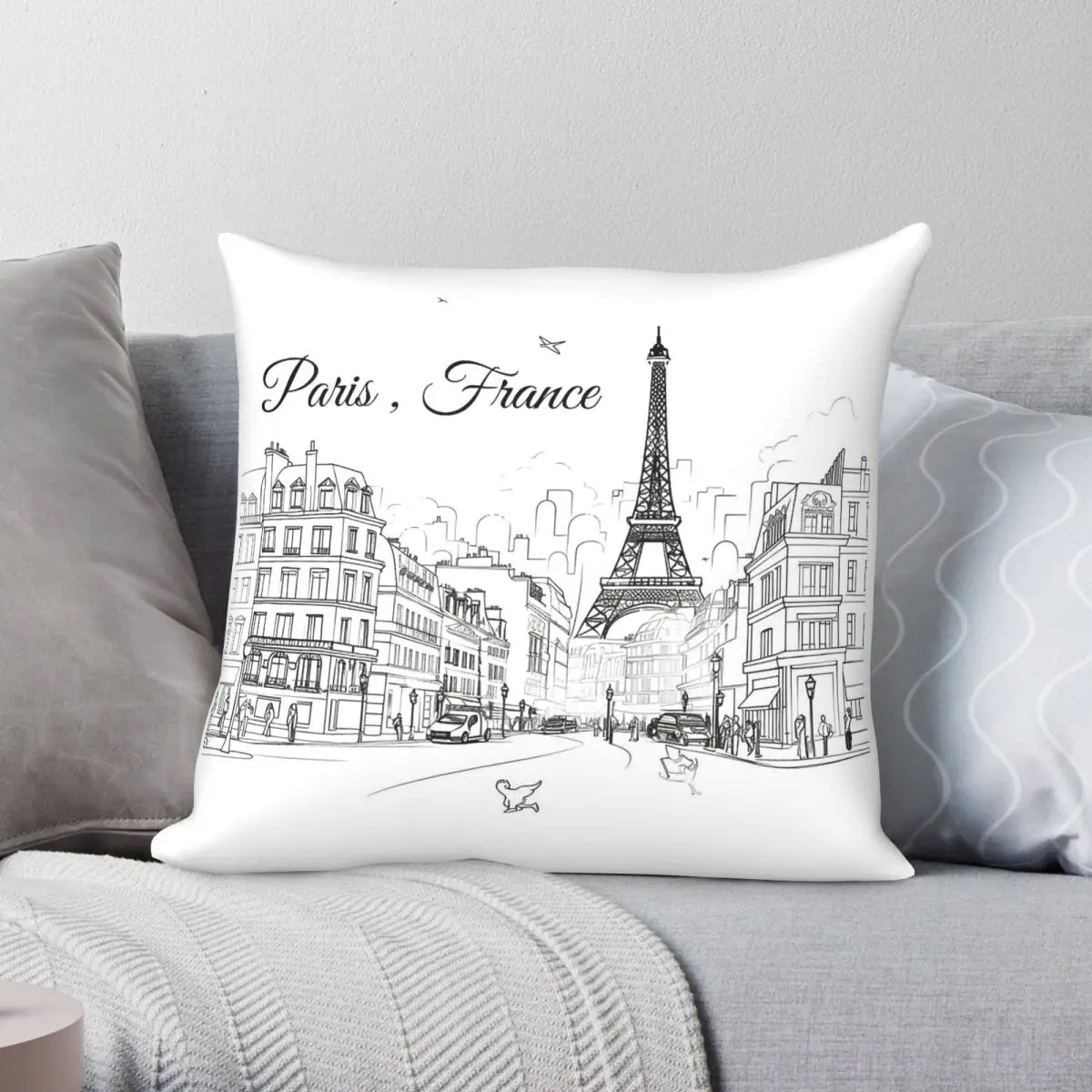France Pairs Eiffel Tower Pillowcase Polyester Linen Velvet Creative Zip Decorative Sofa Seater Cushion Cover Wholesale