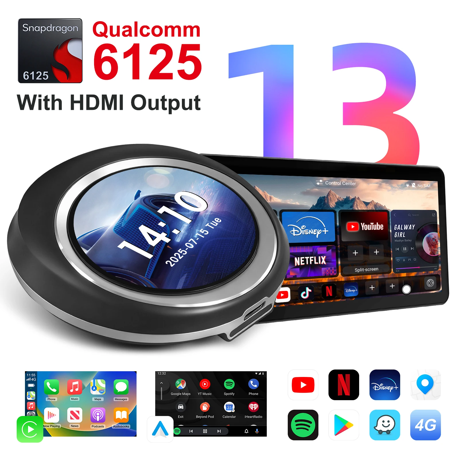 Android 13 CarPlay AI Box for Wired and Wireless CarPlay System, Compatible with BMW BENZ PORSCHE VW TOYOTA VOLVO JEEP, 8+128GB