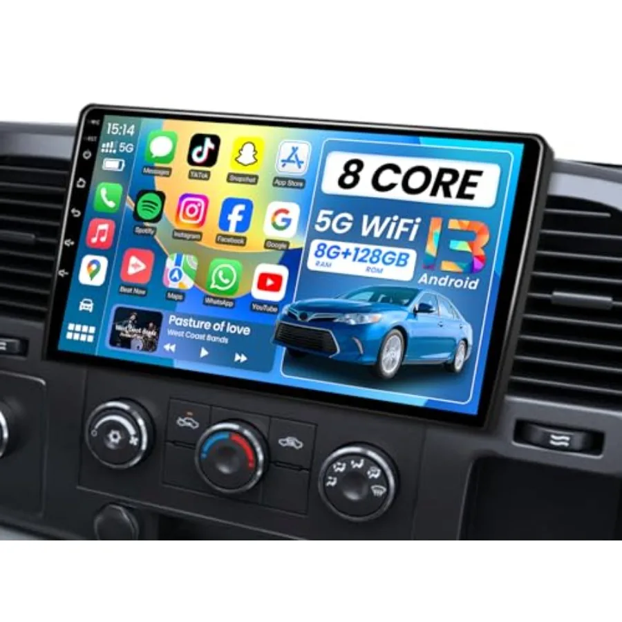 

Car radio for Chevy Silverado 2007-2013: QLED display, black, 8+128GB upgrade, FHD IPS touchscreen with Wireless CarPlay Androi