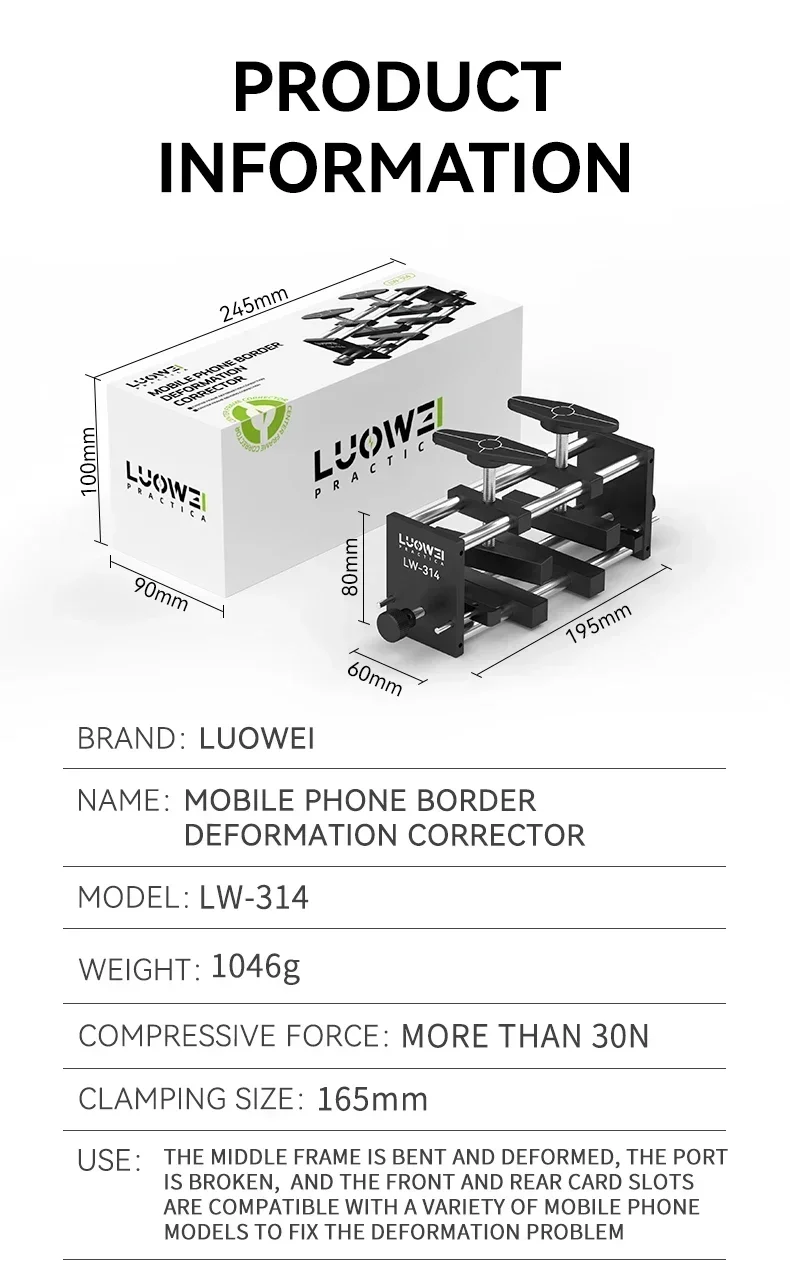 LUOWEI LW-314 Mobile Phone Frame Repair Fixture Recovery Middle Frame Deformation Correction Bending Port Recovery Tools