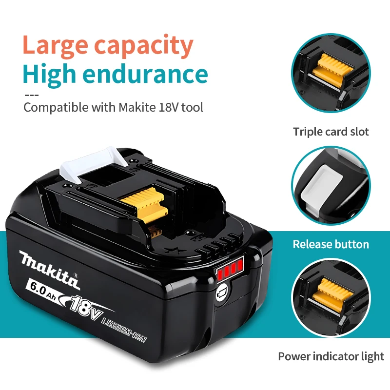 Makita 18V lithium-ion battery, LED replacement battery BL1860,5Ah, 6Ah, 9Ah, 18V, BL1830, BL1860B, BL1850, BL1860, LXT battery