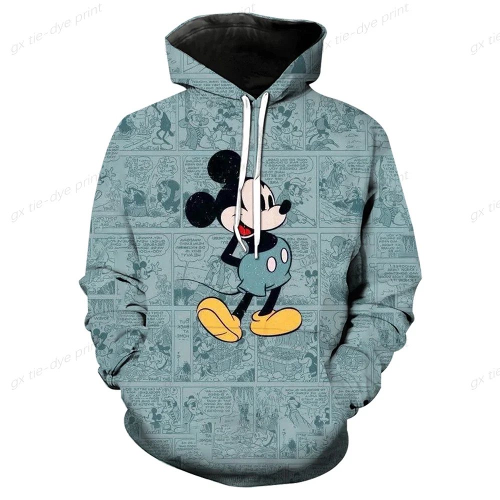 Disney Boys and Girls Hoodies Mickey Minnie Men's Hoodies 3D Printed Pullovers New Oversized Men's Hoodies MINISO Men's Clothing