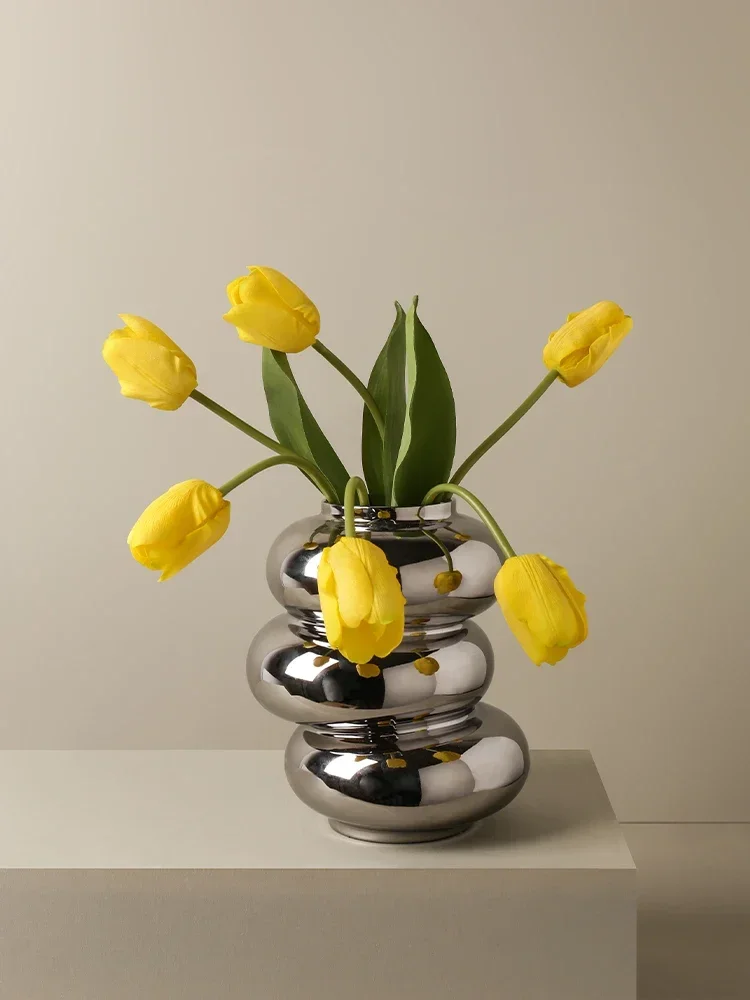 

Minimalist light luxury hand-plated silver ceramic vase dining table ornament living room