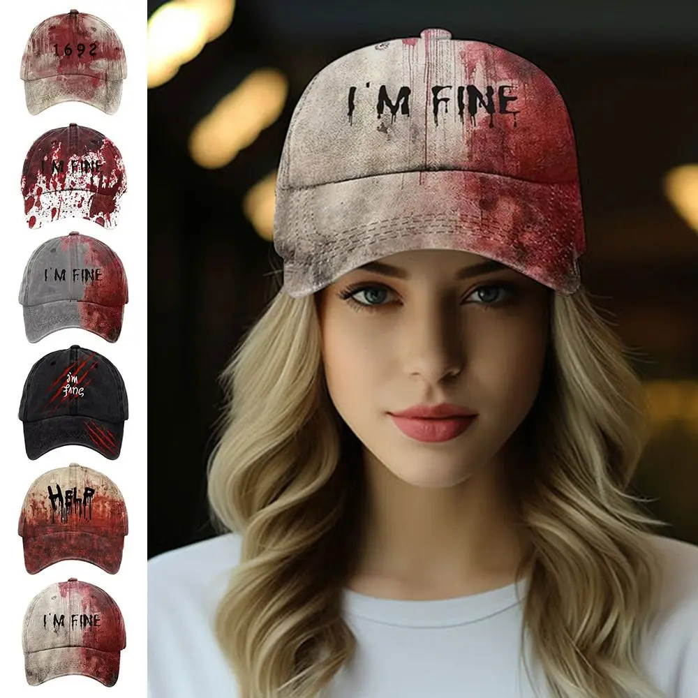 Trendy 3D Printed Halloween Hat Tie-Dye Horror Holiday Sunshade Baseball Hat Anti-sun UV Protection Party Caps Summer