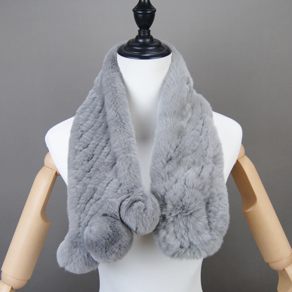 New 2024 Winter Real Rex Rabbit Fur Scarves Women 100% Natural Rex Rabbit Fur Muffler Lady Knitted Genuine Fur Neck Warmer Scarf