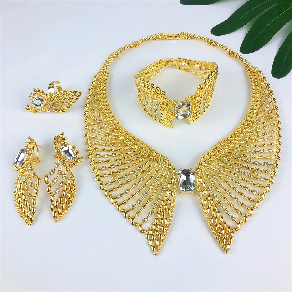 

TITI Fashion Luxury Jewelry Set For Women High Quality 18K Gold Plated Dubai Jewelry Necklace Earring Ring Bracelet Trending