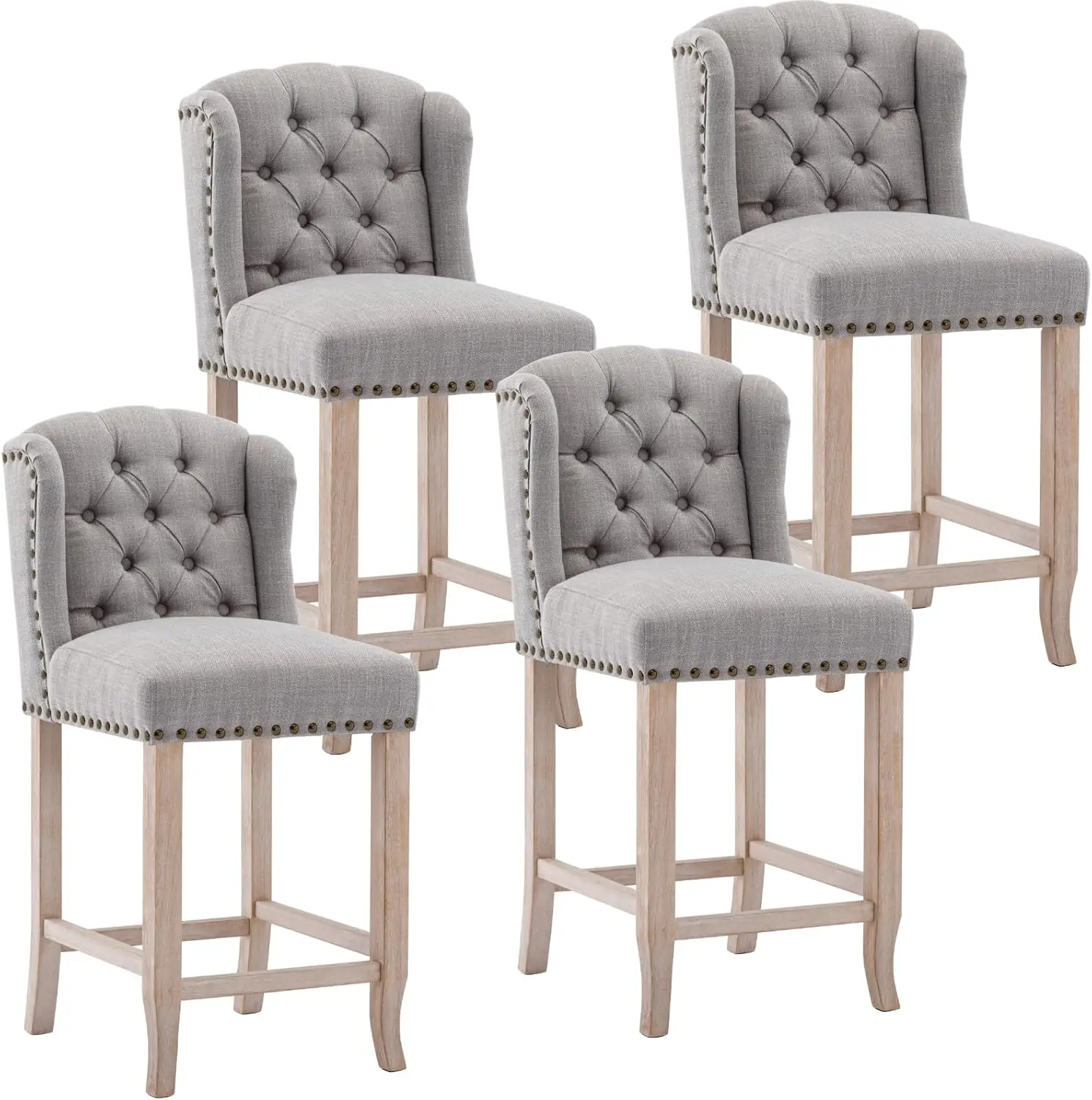 

Tufted 26 Inch Counter Height Bar Stools Set of 4, Linen Fabric Counter Chairs w/ Back, for Kitchen Island Lounge Pub Bar, Grey
