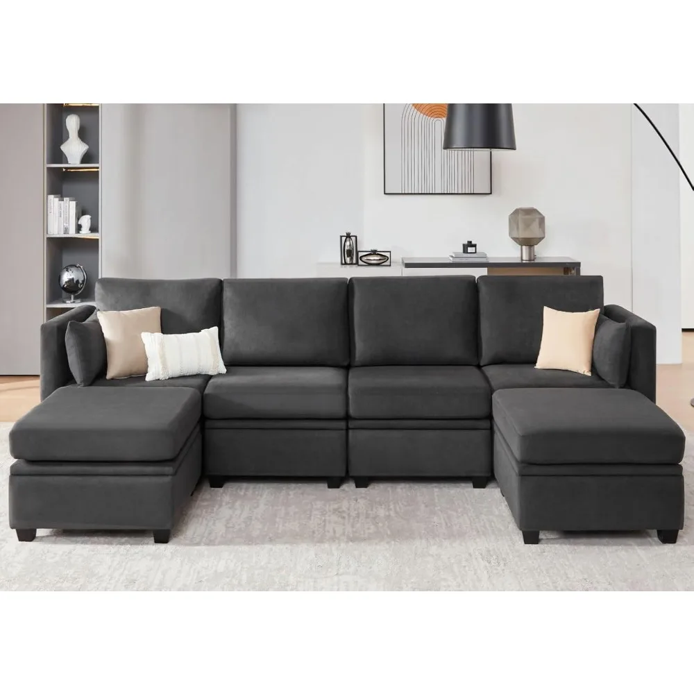 

Sectional Sofa with Storage, U Shaped Sectional Couch for Living Room, Convertible Modular Sofa Couch with Ottomans