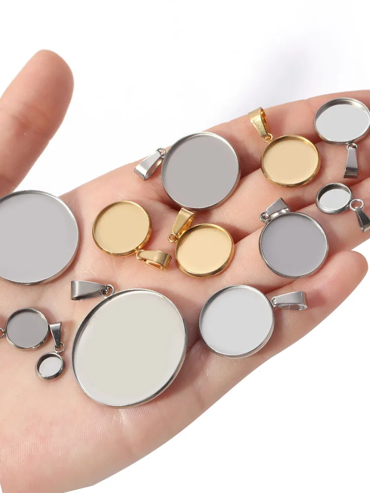 Hochwertige 6–30 mm Edelstahl-Cabochon-Basislünette für die Schmuckherstellung, leere Tabletts, Anhängerfassungen mit Verschlüssen, DIY-Halskette – Detail 3