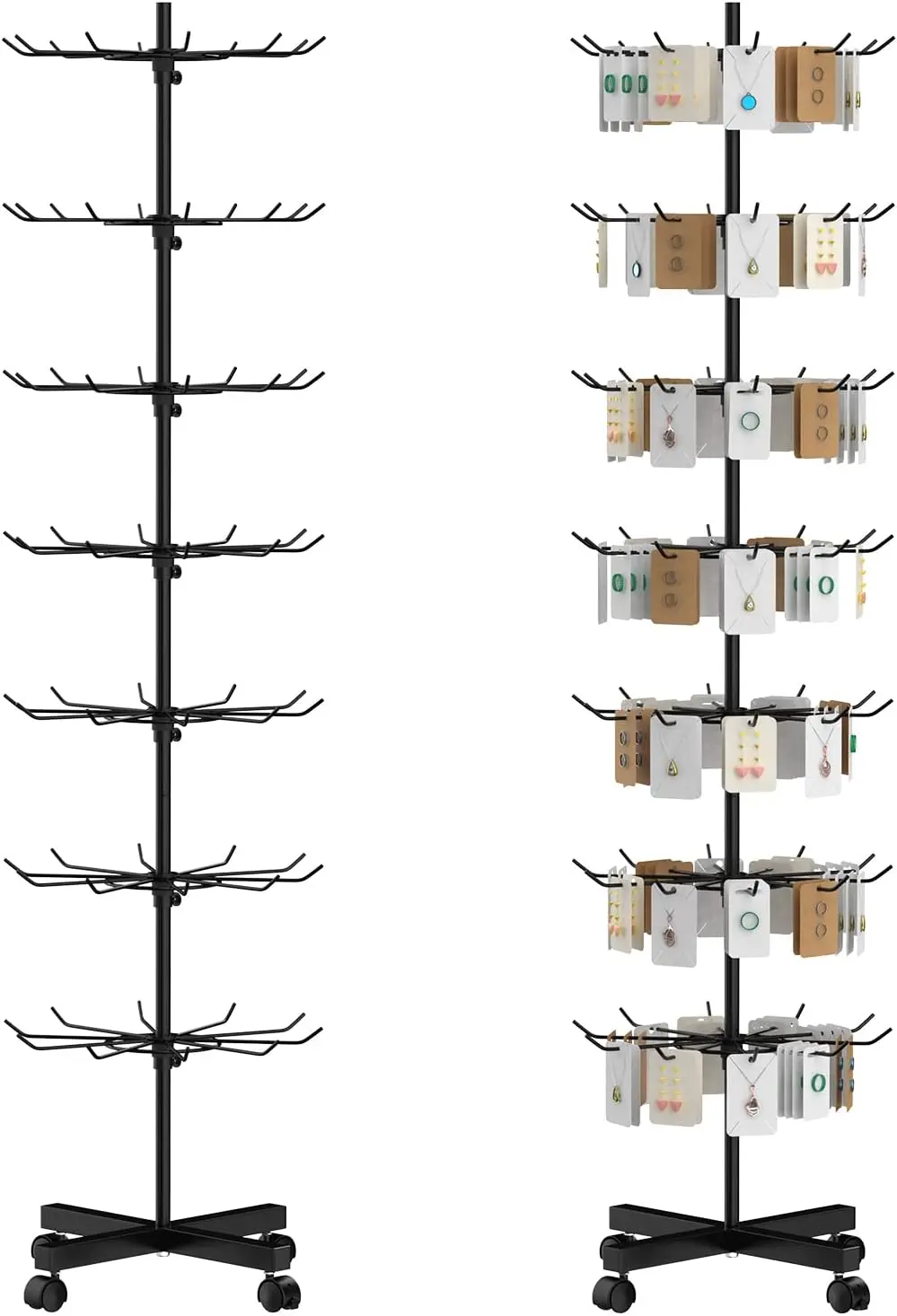 2pcHypergiant Retail Display Stand 7 Tier Rotating Rack For Store Display Shelves,Jewelry Keyring Socking Hats Adjustable height