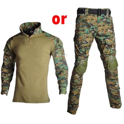 Uniform Men Women Outdoor Airsoft Paintball Clothing Tactical Camouflage Shirts Cargo Pants with Elbow / Knee Pads