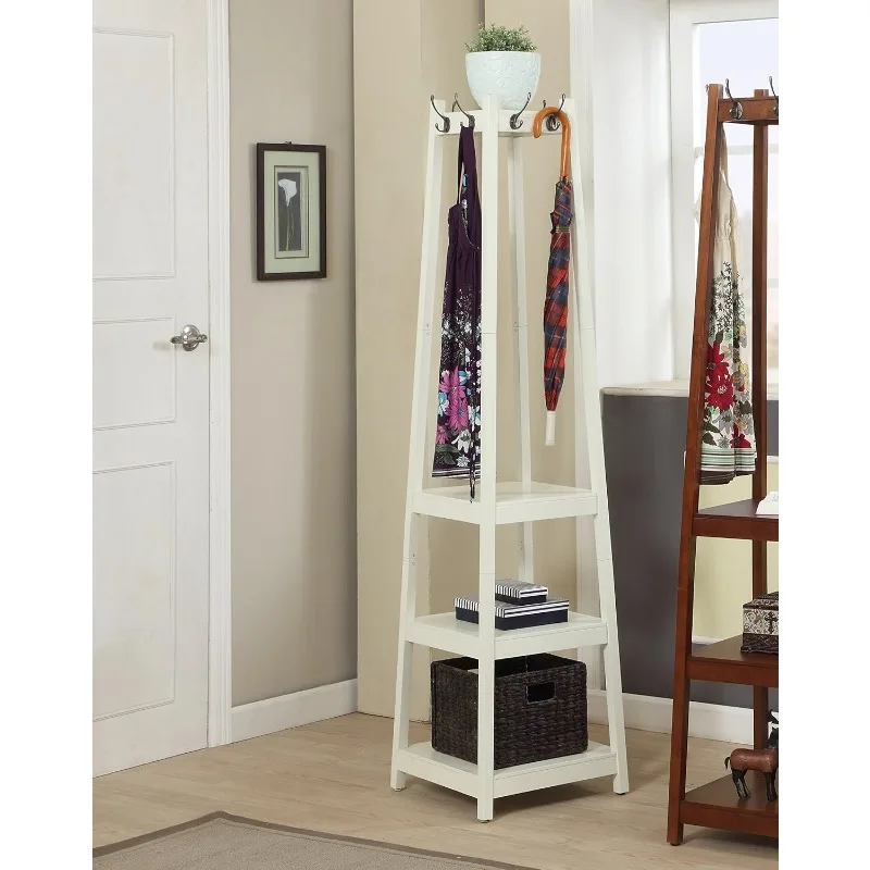 Vassen Coat Rack with 3-Tier Storage Shelves, White Finish