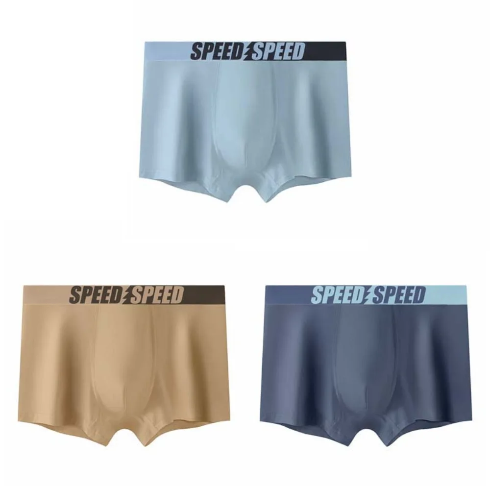 

3PCS Fashion Plus Size Men's Boxer Briefs Seamless Mid Waist Letter Printed Panties Lingerie Elastic Underwear for Man Gifts