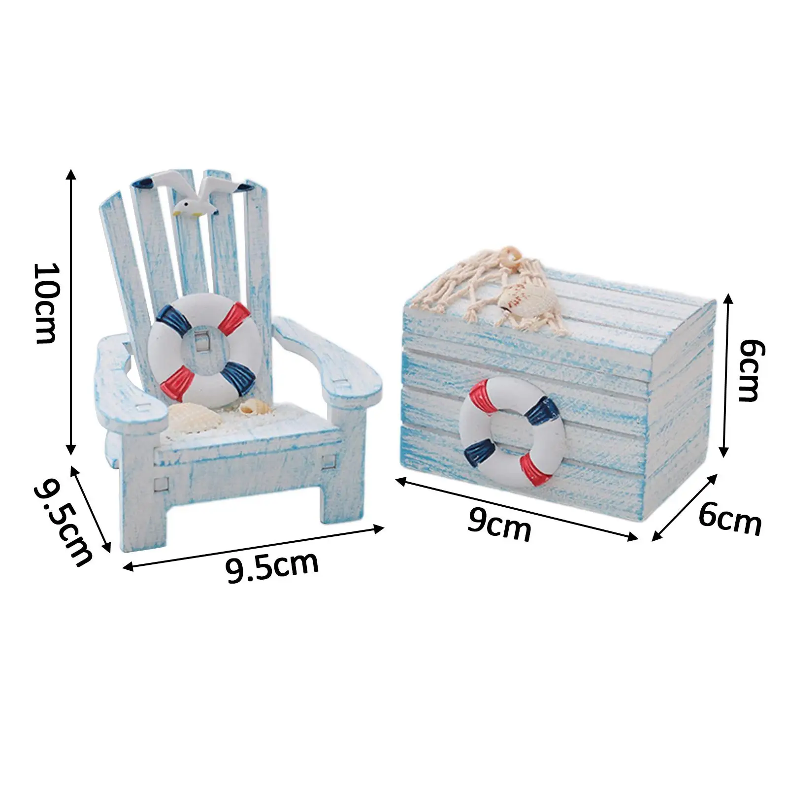 2Pcs Nautical Ornament Mini Chair and Chest Craft Decorative Miniature Decoration for Nursery Tables Shelves Playhouse Vanity image 6
