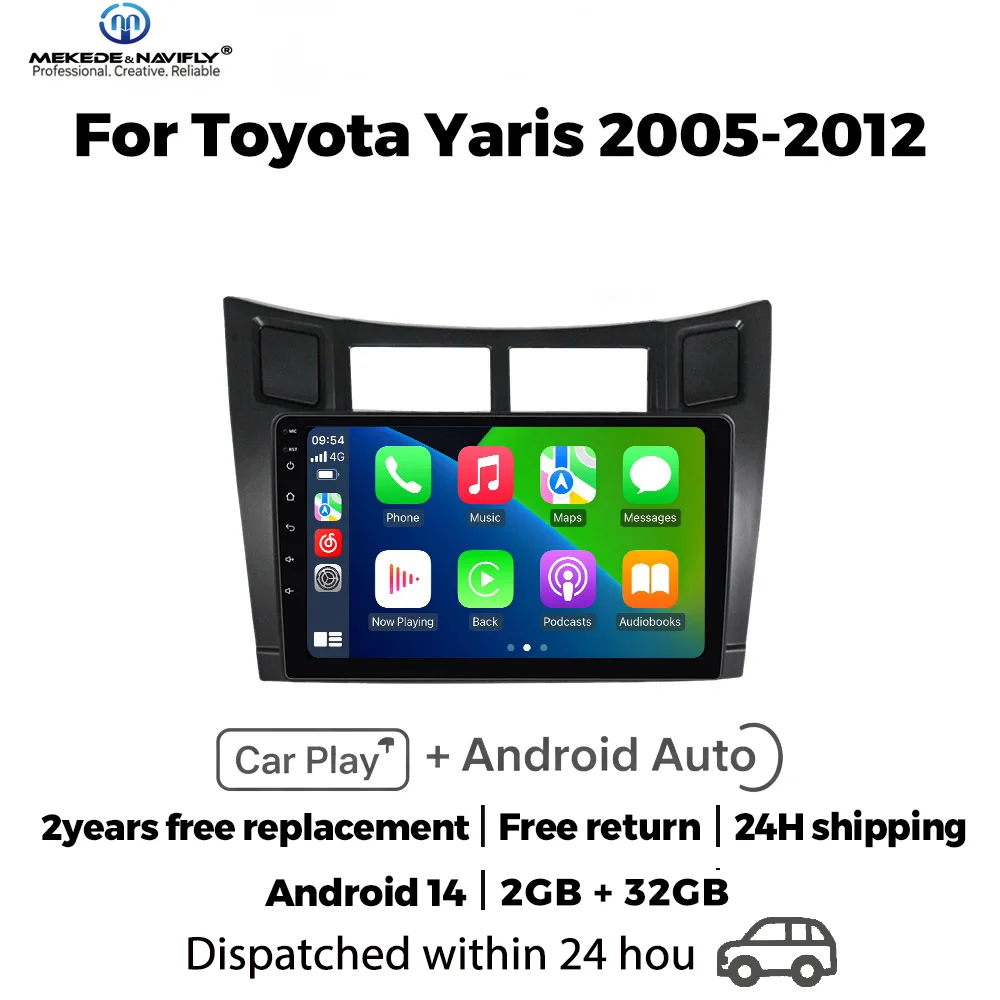 MEKEDE&NAVIFLY Android 14 Intelligent car audio system 9inch car radio For Toyota Yaris 2007-2012 Carplay GPS Multimedia Player