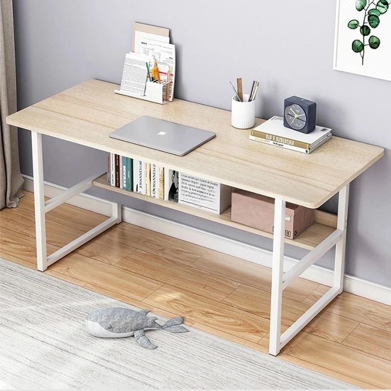 Sturdy Room Students Study Table Wide Desktop Rounded Corners Office Computer Desk with Storage Layer Simple Home Gaming Desk