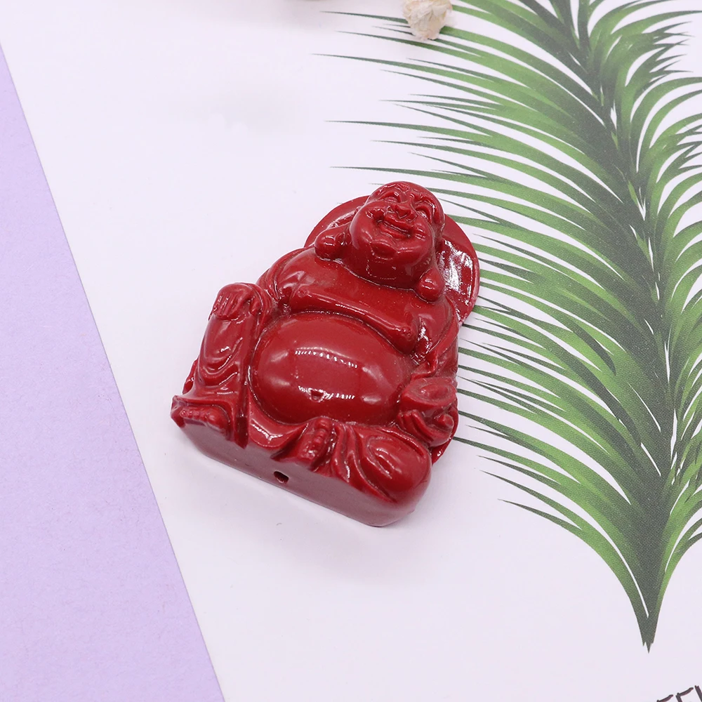 

Creative Unique Synthetic Resin Red Artificial Coral Carved Buddha-shaped Straight-hole Bead Pendant DIY Jewelry Accessories