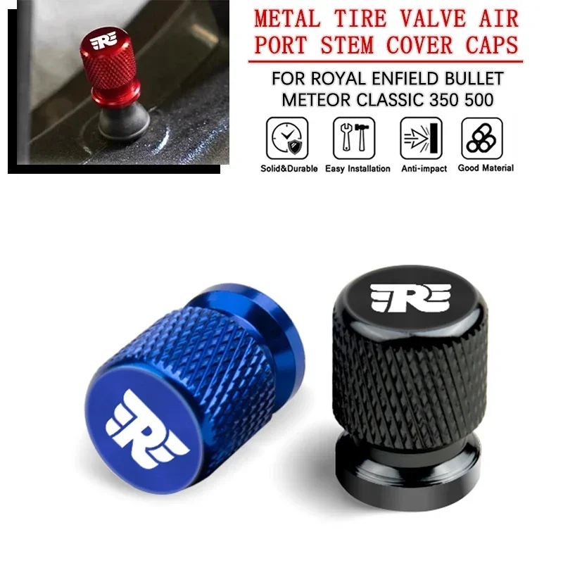 Metal pneu válvula tampas, porta de ar, tampa do tronco, Royal Enfield bala meteoro clássico, acessórios da motocicleta, 350, 500, 2 pcs