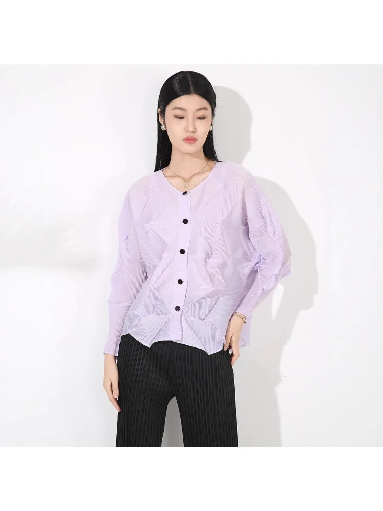 

Miyake Fashion Diamond плиссированная рубашка с длинными рукавами для женщин весной 2023 года, новая однотонная куртка, универсальная свободная куртка в стиле ретро