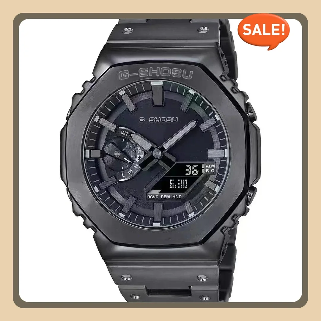 9898 Store ساعة إلكترونية رقمية للجنسين وظيفة كاملة التوقيت العالمي سبيكة LED عرض مزدوج حزام فولاذي الطلب الكبير سلسلة GMB