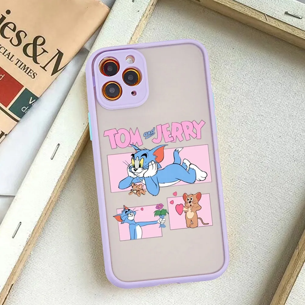 T-Tom and J-Jerry cartoon Mousepad for iPhone 14 11 12 13 Mini Pro Max 8 7 Plus X XR XS MAX Translucent Matte Cover