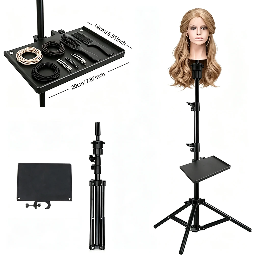 Adjustable Wig Head Stand 19.7/43.3inch Mannequin Head Stand for Cosmetology Hairdressing Wig Stand Tripod with Tool Tray