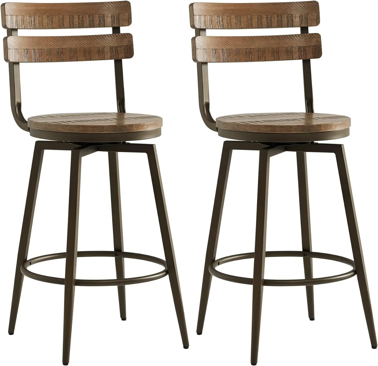 Watson & Whitely Swivel Bar Stools With Detachable Back, 26” Counter Height Bar Stools, Rustic Farmhouse Wood Barstools Set Of