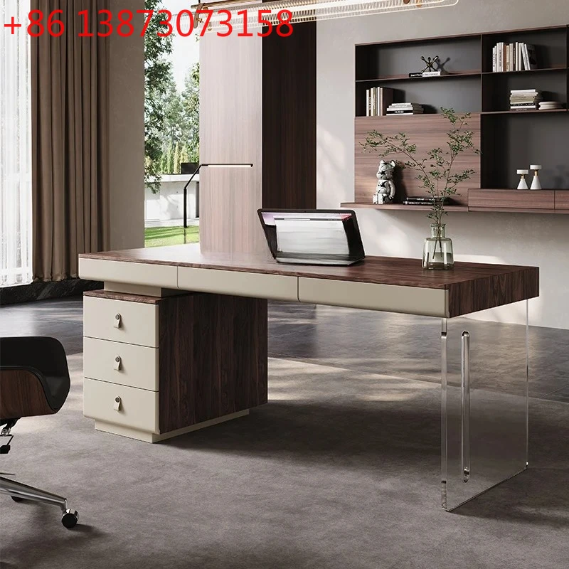 

Designer walnut desk home living room light luxury acrylic feet solid wood desk