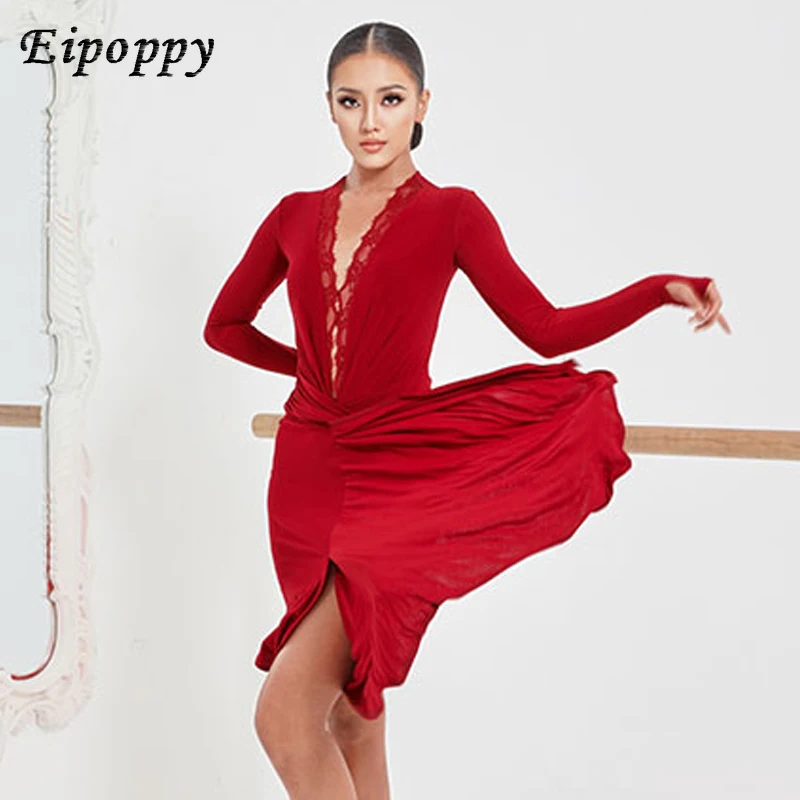 

Dress Lace Long Sleeves Black Dress Practice Clothes Latin Competition Dress