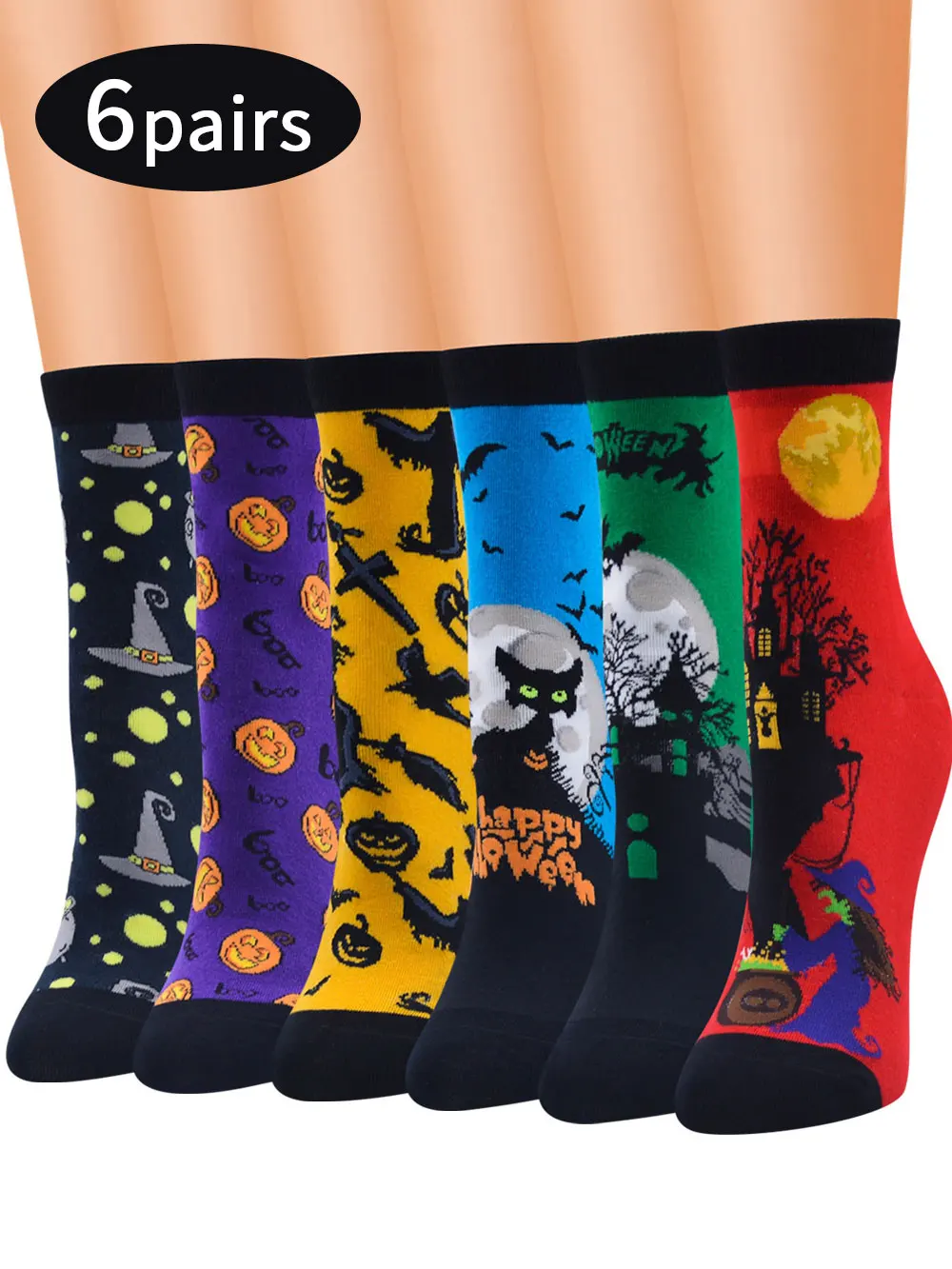 6pairs of Halloween socks suitable for both men and women, fun and novel pumpkin boat, fun Halloween gifts