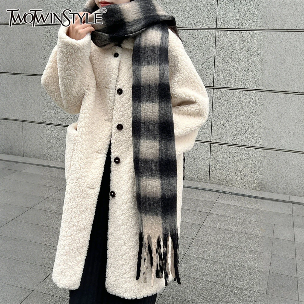 TWOTWINSTYLE Solid Spliced Pocket Chic Jacket Female Lapel Long Sleeve Loose Gentle Intellectual Women's Jackets Autumn Fashion
