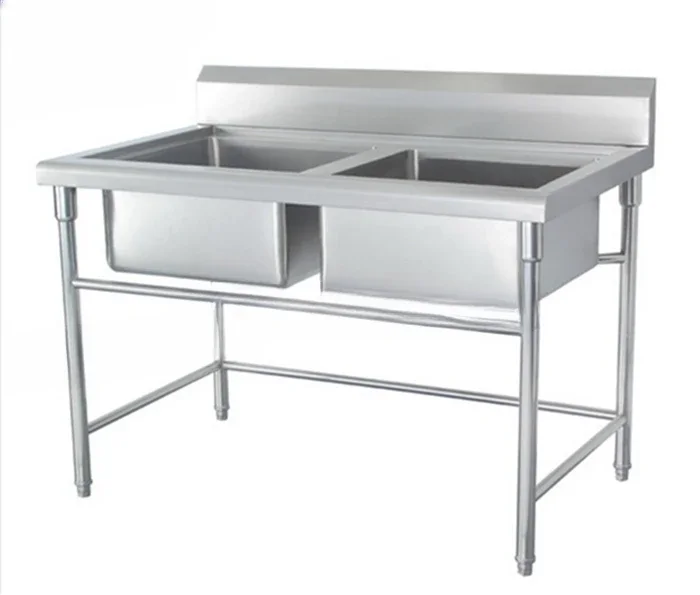 Double bowl commercial stainless steel kitchen sink