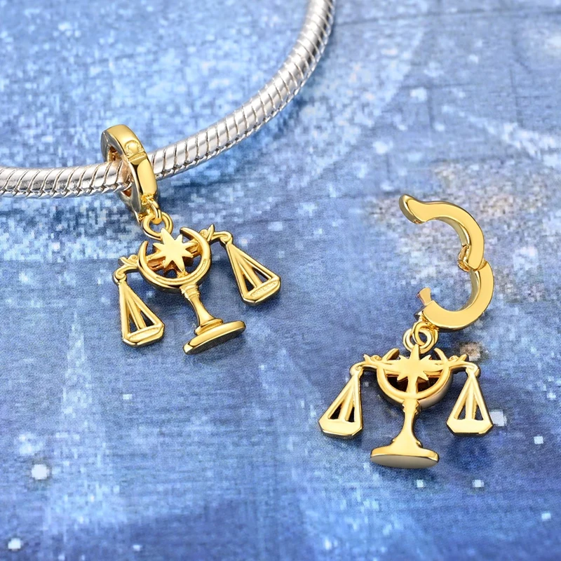 Golden Series 925 Sterling Silver Hot Air Balloon Lion Copper Coin Bow String Decoration Fit DIY Bracelet Necklace Party Gifts