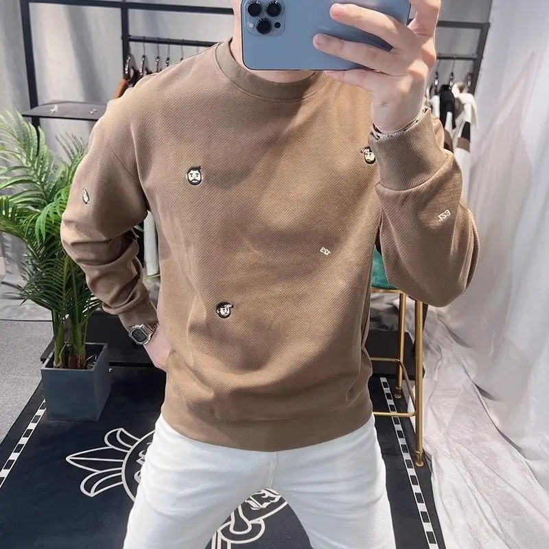 Casual Trendy Hoodie Men's Round Neck Fashionable Embroidered Personalized Top Men's Long Sleeved Handsome