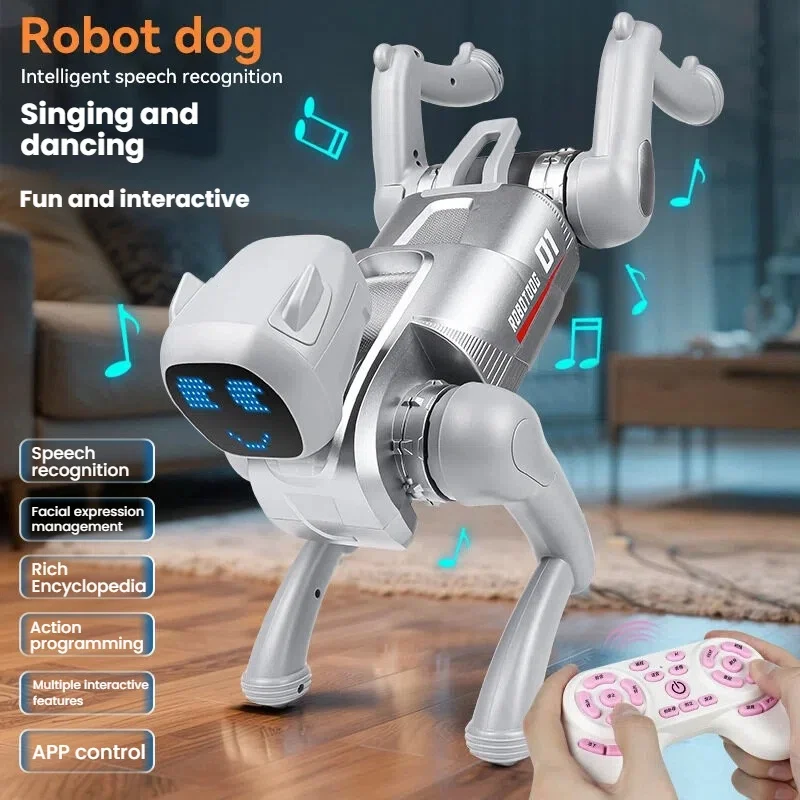 2026 New Intelligent AI Robot Dog Toy, Voice Control, Mobile Phone APP Programming, Electric Dialogue Interactive RC Robot Toy F