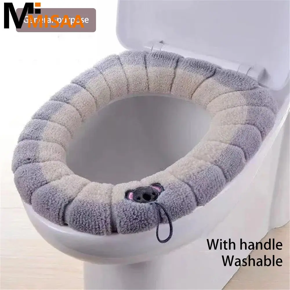 Toilet Lid Moisture Absorption Soft Enhanced Comes With Handle Home Decoration Flannel Toilet Seat Easy To Clean Breathable