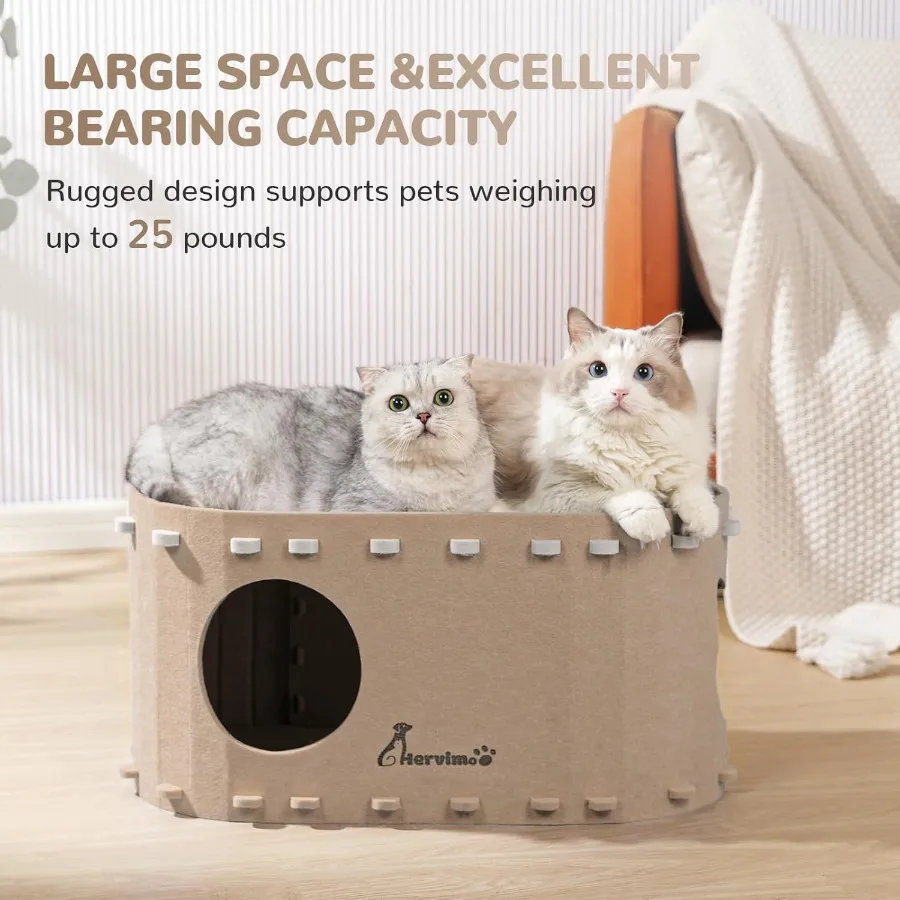 2in1 كبير داخلي القط هاف طوي مغلق منزل نفق كومبو سرير مقاوم للخدش كهف للقطط حتى 25 رطل أو MultiCat Fam #2