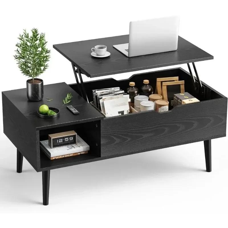 Modern Lift Top Coffee Table Wooden Furniture with Storage Shelf and Hidden Compartment for Living Room Office