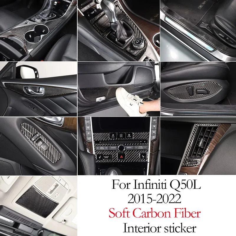 Soft Carbon Fiber For Infiniti Q50L 2015-2022 Whole Interior Stickers Car Accessories Dash Trim Gear Shift Console Cover Panel