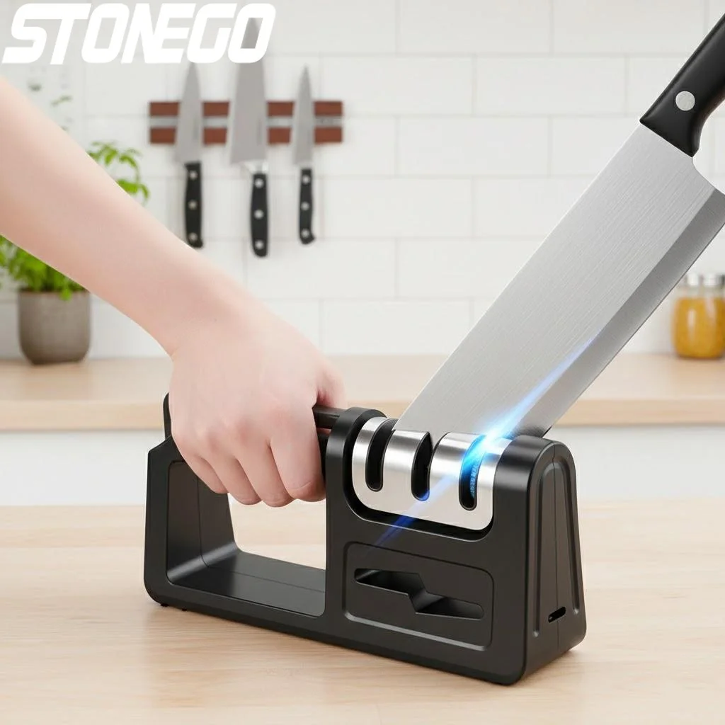 

Многофункциональная точилка для ножей 4-в-1: алмазная, керамическая, вольфрамовая. Незаменимый, прочный и эффективный кухонный инструмент для прямых лезвий.