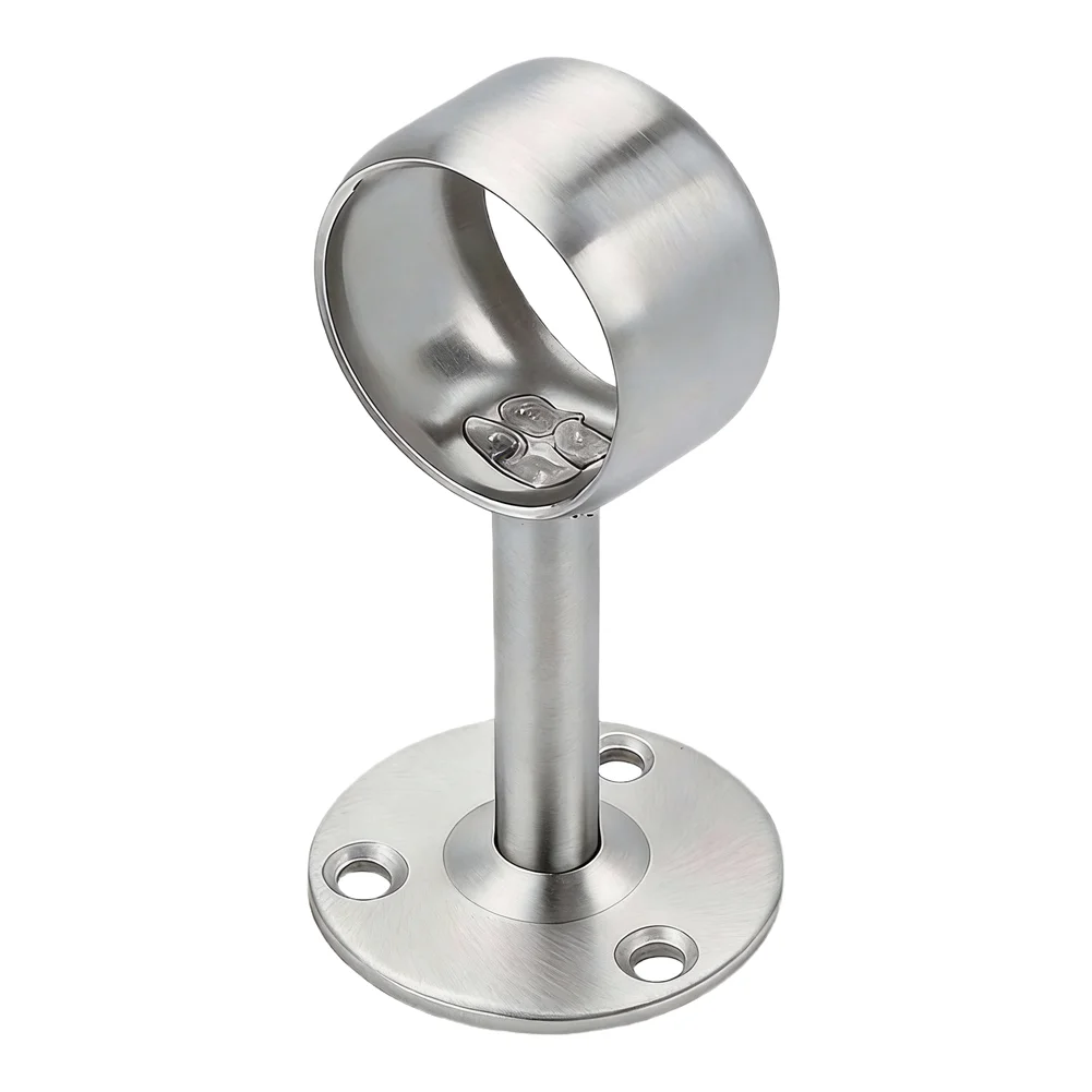 Stainless Steel Central Support Bracket for Wardrobe Pole Sockets Designed to Fit 32mm Rails in Cabinet Installations