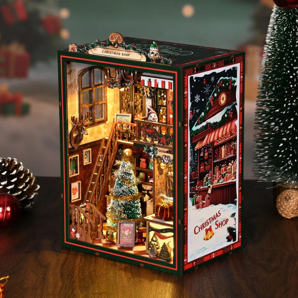 Mini House Book Nook Kit Miniature Doll Hous-e With LED Light 3D Puzzle Building Christmas Shop Model Collection Series ForGift