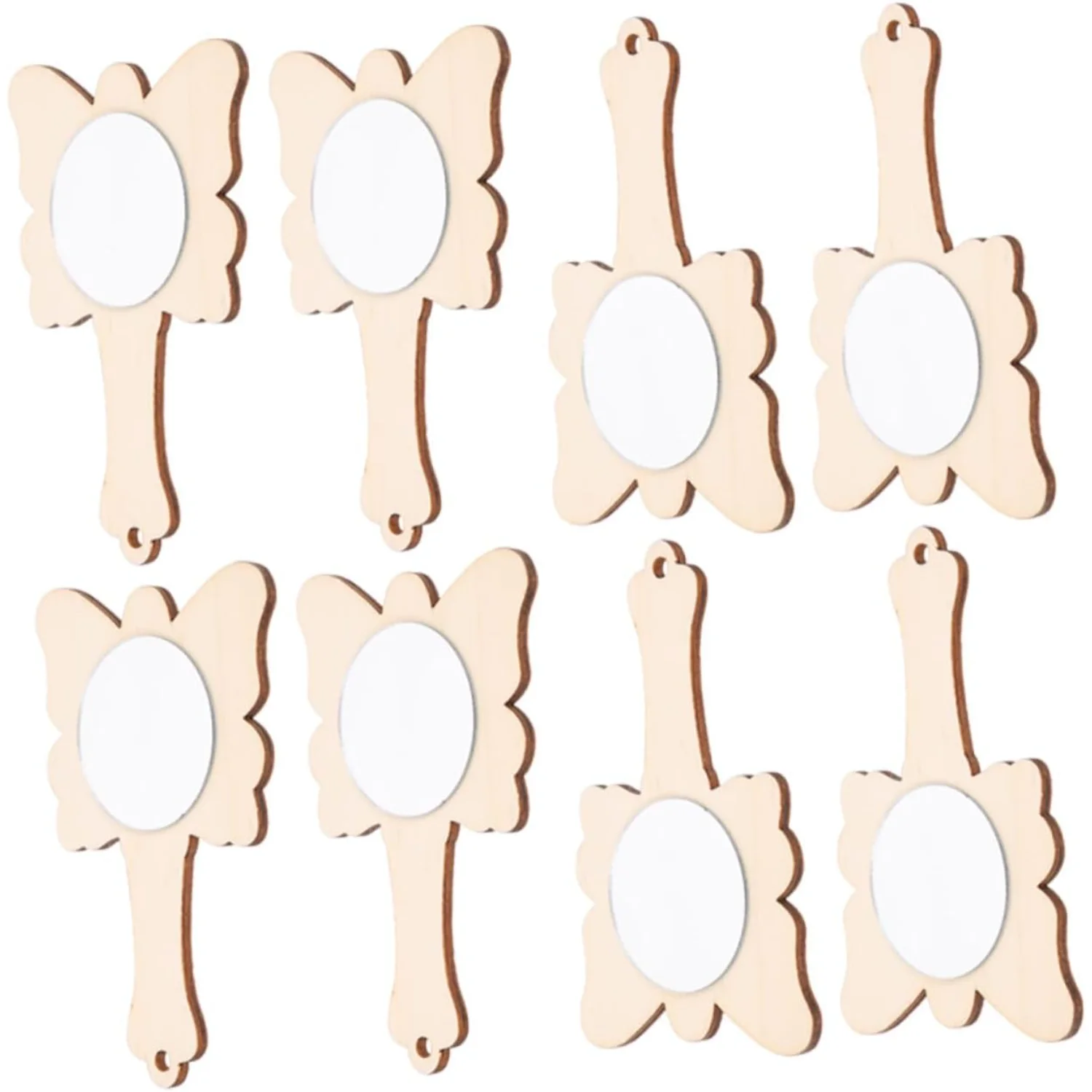 Toy 8pcs small mirrors for crafts wooden handle Acrylic  child tiny clay wood painting makeup  decorate hand  small wood crafts 