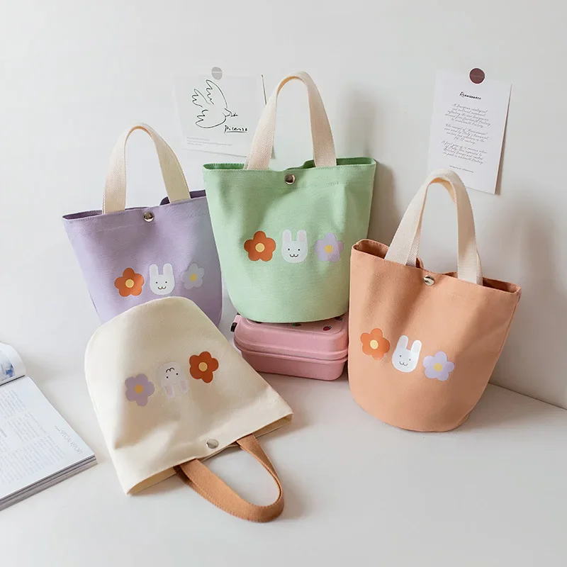 Borse per il pranzo secchio a mano Color caramella borsa di tela femminile coreano New Fashion Student Lunch Box Bento Bag Bucket Carry Small Bag