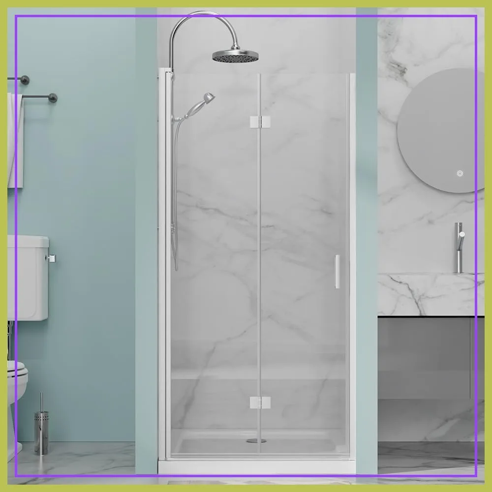 

34" x 72" Bifold Frameless Glass Shower Door, 1/4" Tempered Clear Glass, Pivot Swing, Chrome Finish, Foldable