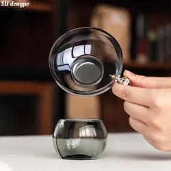 Japanese Smoky Grey Transparent Glass Tea Strainer and Tea Filter Stainless Steel Filter Screen Tea Set Accessories