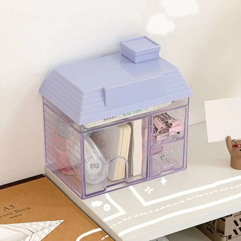 Transparent Desktop Storage Box Visible Multiple Grids Small House Pen Holder Detachable Convenient Desk Sundries Container